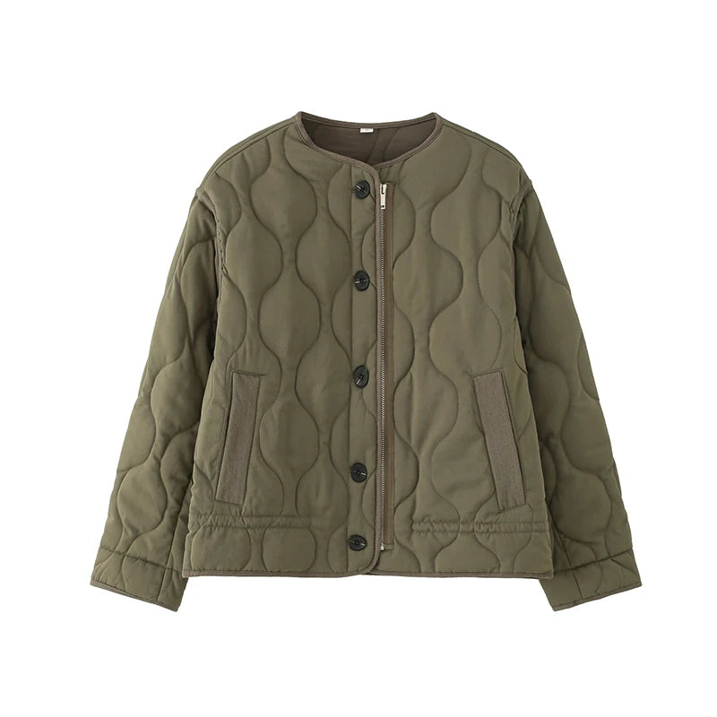 Women's Coats Fashion Casual Quilted O-Neck Long Sleeve Jackets Coats Woman Warm Parkas Female Outerwear Chic Tops
