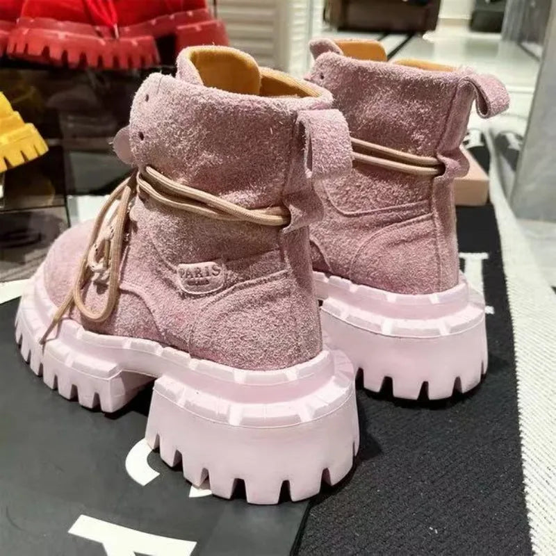 2025 New Women Ankle Boots Platform Chunky Suede Shoes Trend Brand Woman Sneakers Casual Sport Shoes Winter Walking Botas Mujer
