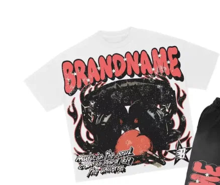 Men's Summer Clothes Couple Set Fashion Suits Personalized Patterns Prints Clothing American Style Street Graffiti T-shirts