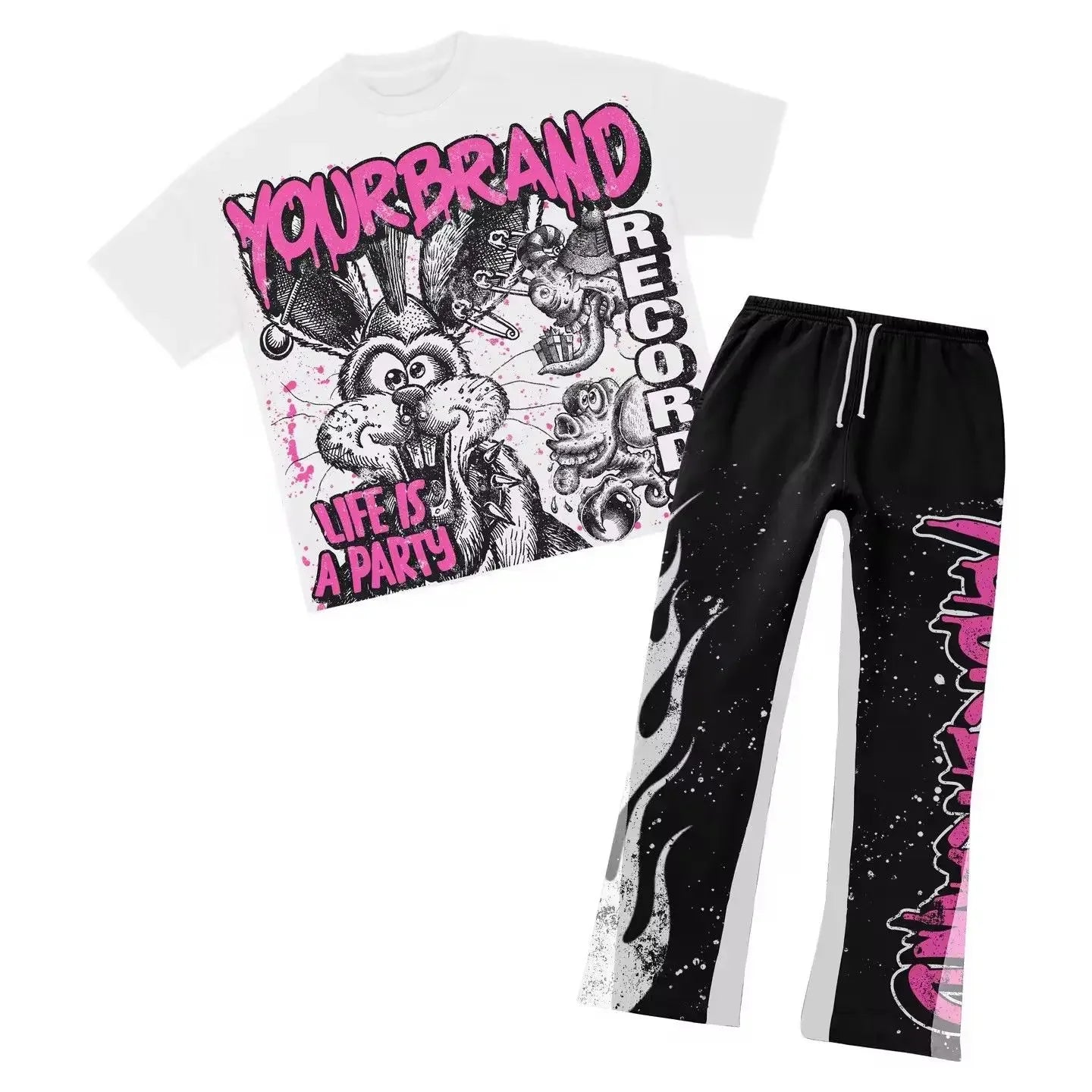 Men's Summer Clothes Couple Set Fashion Suits Personalized Patterns Prints Clothing American Style Street Graffiti T-shirts