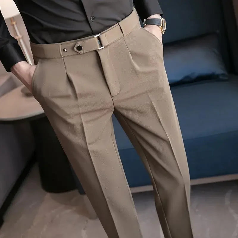 Tressed Trousers For Men Slim Fit White Blue Man Suits Pants Luxury Work Wear Classic Luxury Cheap Korean Style Clothes Formal