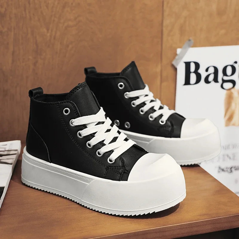 2025 New Men's Sneakers High Top Decked Shoes Thick Sole Increased Altitude Board Shoe Breathable Stylish Casual Trendy Shoes