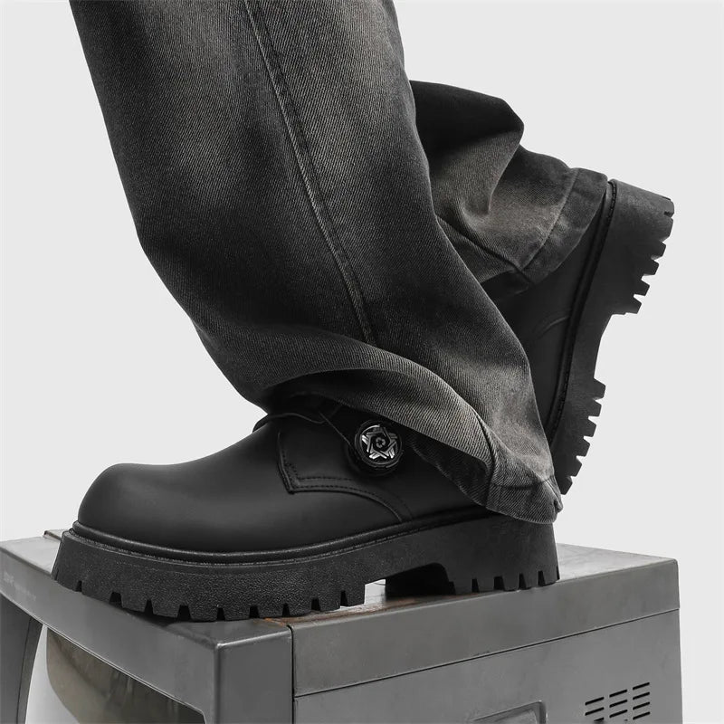 Men's British Retro Round-Toe Derby Shoes Platform Casual Leather Shoe Trendy Quality Selection Men's Shoes Zapatillas De Hombre