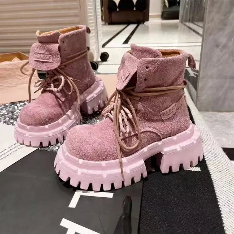 2025 New Women Ankle Boots Platform Chunky Suede Shoes Trend Brand Woman Sneakers Casual Sport Shoes Winter Walking Botas Mujer