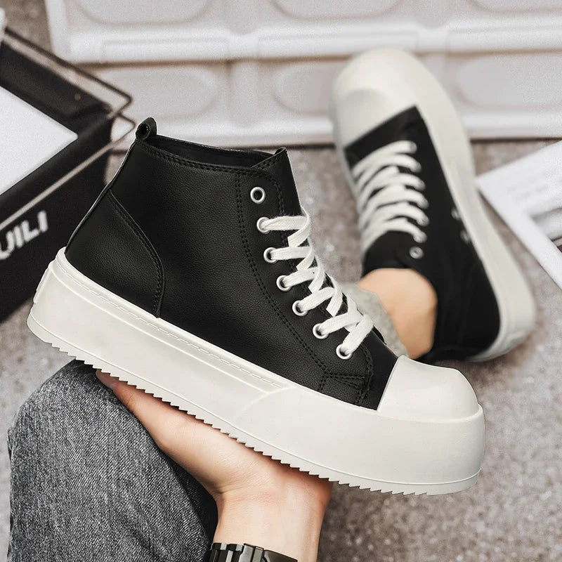 2025 New Men's Sneakers High Top Decked Shoes Thick Sole Increased Altitude Board Shoe Breathable Stylish Casual Trendy Shoes