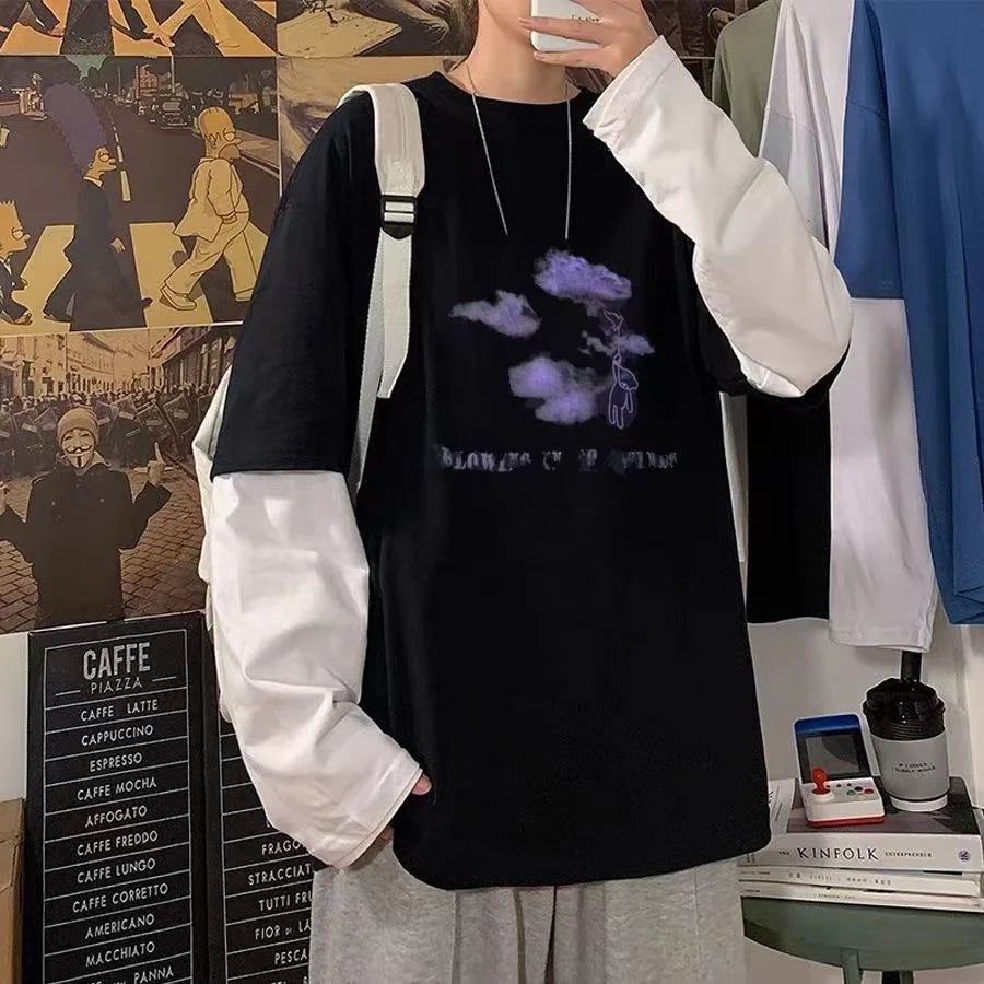 Men T Shirts autumn men Clothes anime casual Long Sleeved Oversized Y2K T-Shirt Harajuku Streetwear Academia Hip Hop tee tops