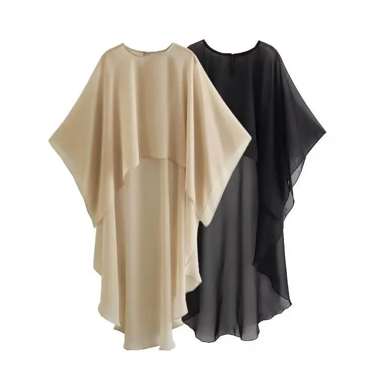 2023 Spring New Women's Wear Asymmetric Sheer Cloak Coat  blusa feminina  blouse for women  shirts