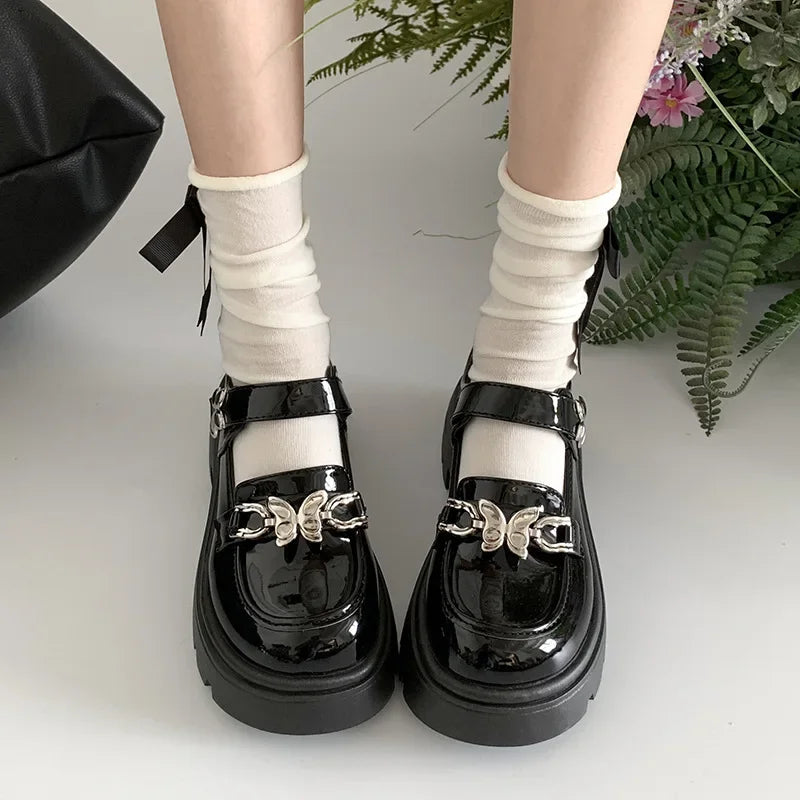 2025 Woman Elegant Shoes Spring New Fashion French Style Soft Non-slip Versatile Chic Butterfly Black Mary Jane Leather Shoes