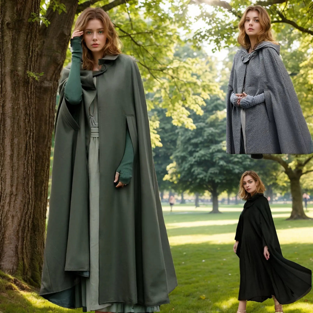 European and American five-color hooded cloak plus-length coat woolen overcoat for women