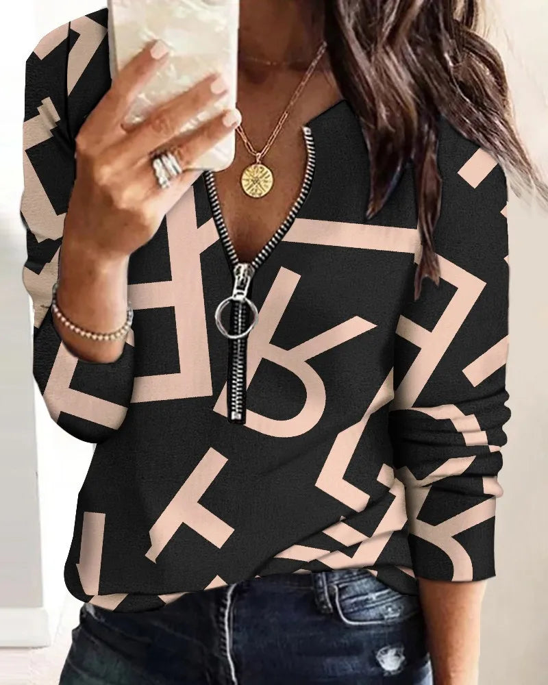 Women's Blouse  Fashion Digital Printing Zipper Long-sleeved Casual  Sudaderas Con Capucha Para Mujer Moletons Graphic Camisetas
