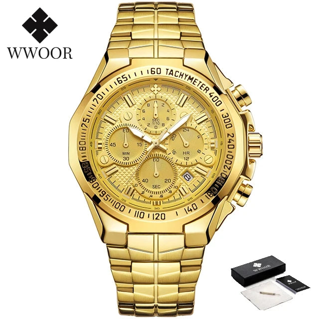2024 WWOOR Men's Watch Top Brand Luxury Black Wrist Watch Fashion Sports Chronograph Steel Quartz Men Watches Relogio Masculino