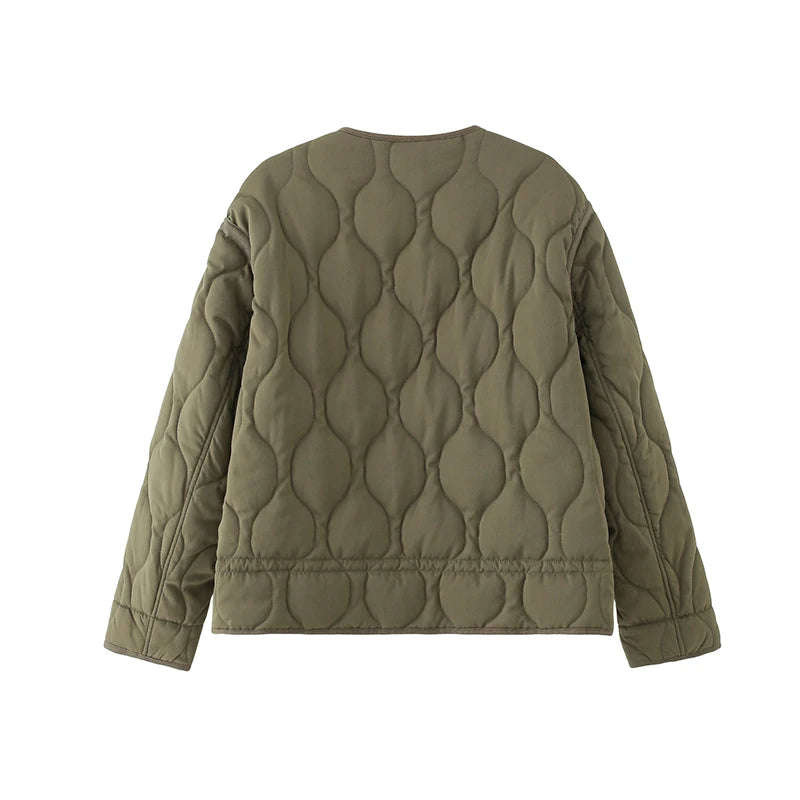 Women's Coats Fashion Casual Quilted O-Neck Long Sleeve Jackets Coats Woman Warm Parkas Female Outerwear Chic Tops