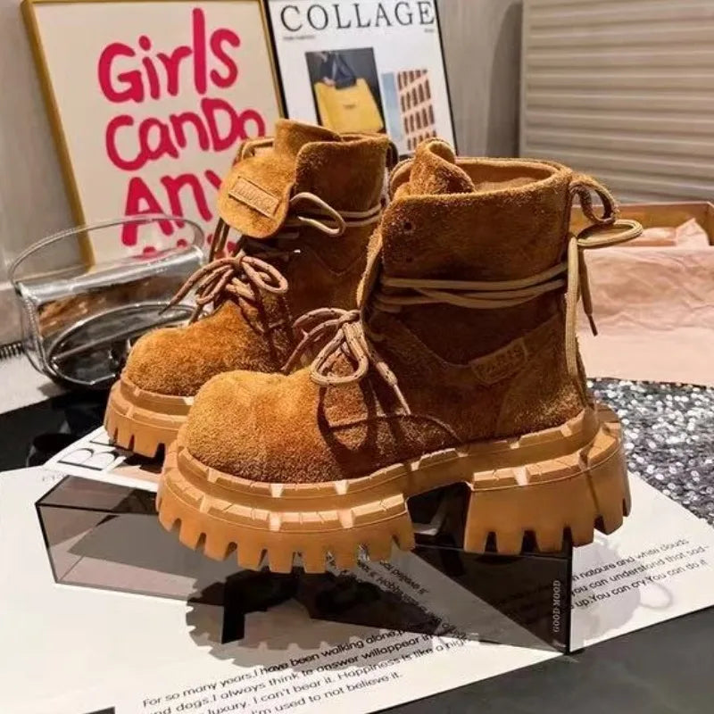 2025 New Women Ankle Boots Platform Chunky Suede Shoes Trend Brand Woman Sneakers Casual Sport Shoes Winter Walking Botas Mujer