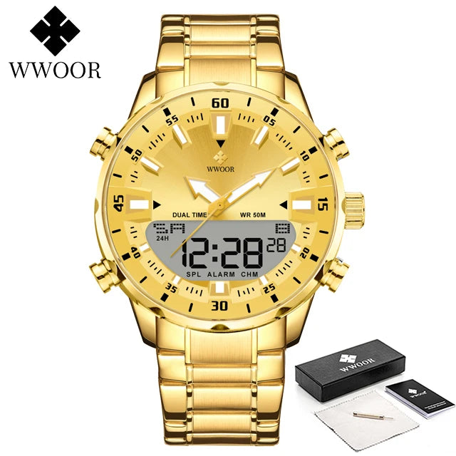 WWOOR New Luxury Digital Watch For Men Sports Big Watches LED Quartz Wristwatch Waterproof Male Clock Military Relogio Masculino