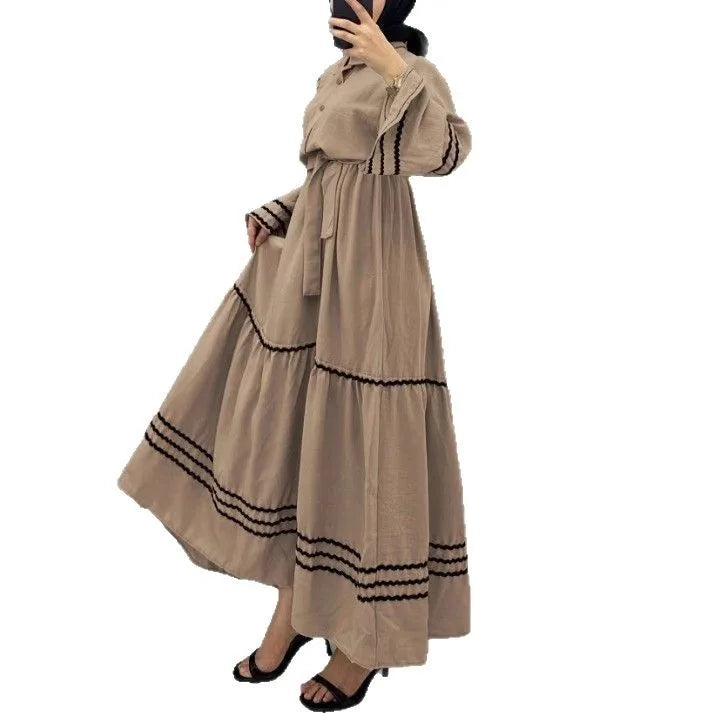 Muslim Dresses for Women Spring New Product Turn-down Collar Casual Abayas Elegant Good Fabric Turkey Saudi Camel Clothing