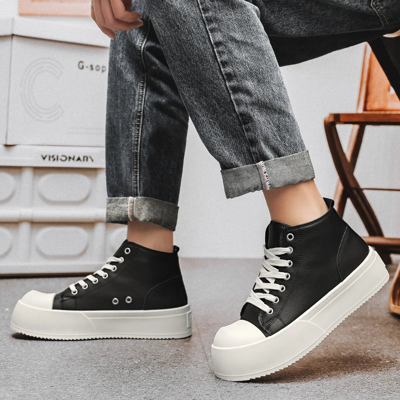 2025 New Men's Sneakers High Top Decked Shoes Thick Sole Increased Altitude Board Shoe Breathable Stylish Casual Trendy Shoes