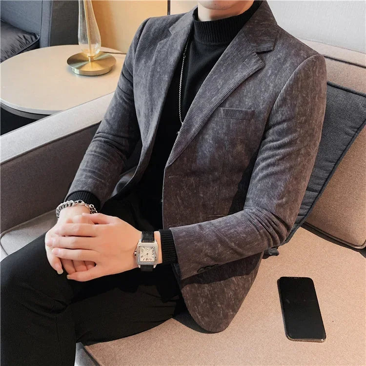 Man Suits and Blazers Single Breasted New In Coats Clothing Handsome Elegant Corduroy Jacket for Men Spring Clothes Fashionable