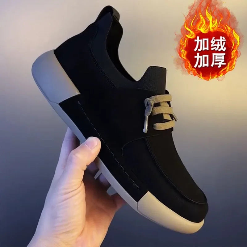 2025New Men's Shoes Fashion Suede Casual Shoe Non Slip Oxford Work Shoes for Men Lace Up Vulcanized Shoe Plush Warm Winter Shoes