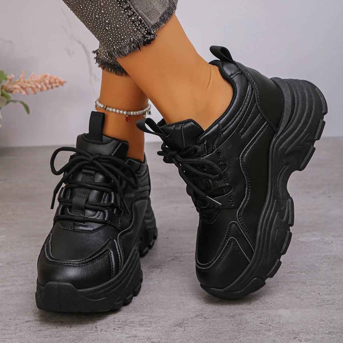 New Fashion Platform Sports Shoes for Women 2025 Autumn White Chunky Sneakers Woman Thick Sole Height Increasing Walking Shoes