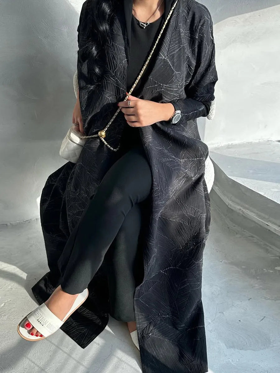 Women Muslim Arabic Abaya Luxury Fold Stripes Kimono Cardigan Coat Long Dress Kaftan Modest Robe Femme Islam Clothing Kebaya