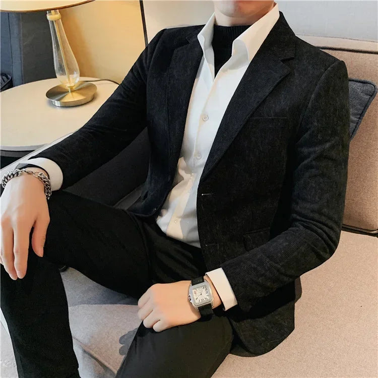 Man Suits and Blazers Single Breasted New In Coats Clothing Handsome Elegant Corduroy Jacket for Men Spring Clothes Fashionable