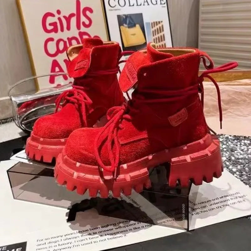 2025 New Women Ankle Boots Platform Chunky Suede Shoes Trend Brand Woman Sneakers Casual Sport Shoes Winter Walking Botas Mujer