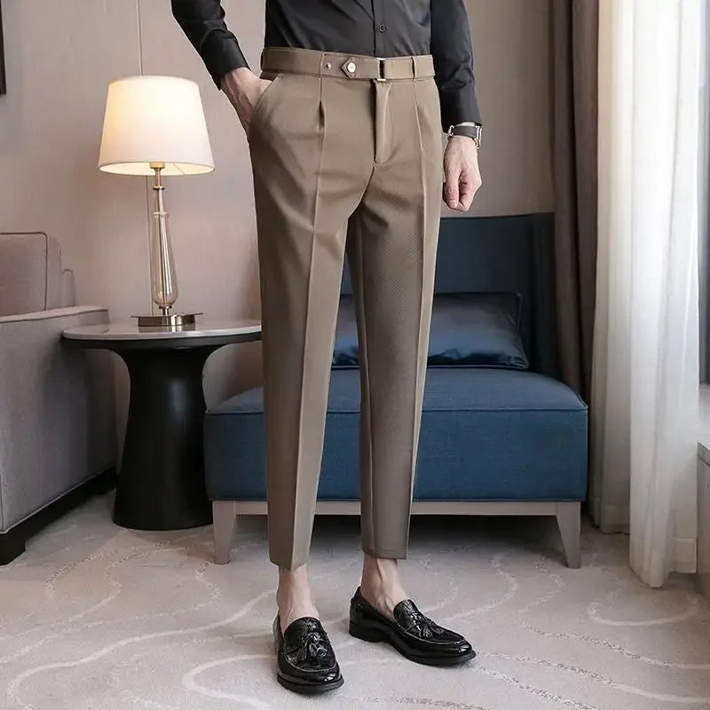 Tressed Trousers For Men Slim Fit White Blue Man Suits Pants Luxury Work Wear Classic Luxury Cheap Korean Style Clothes Formal