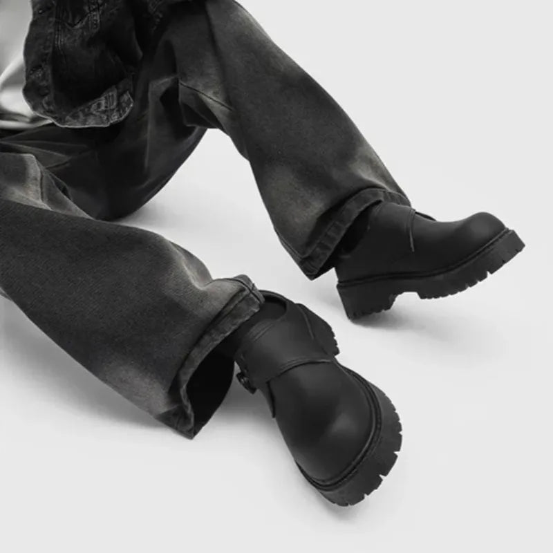 Men's British Retro Round-Toe Derby Shoes Platform Casual Leather Shoe Trendy Quality Selection Men's Shoes Zapatillas De Hombre