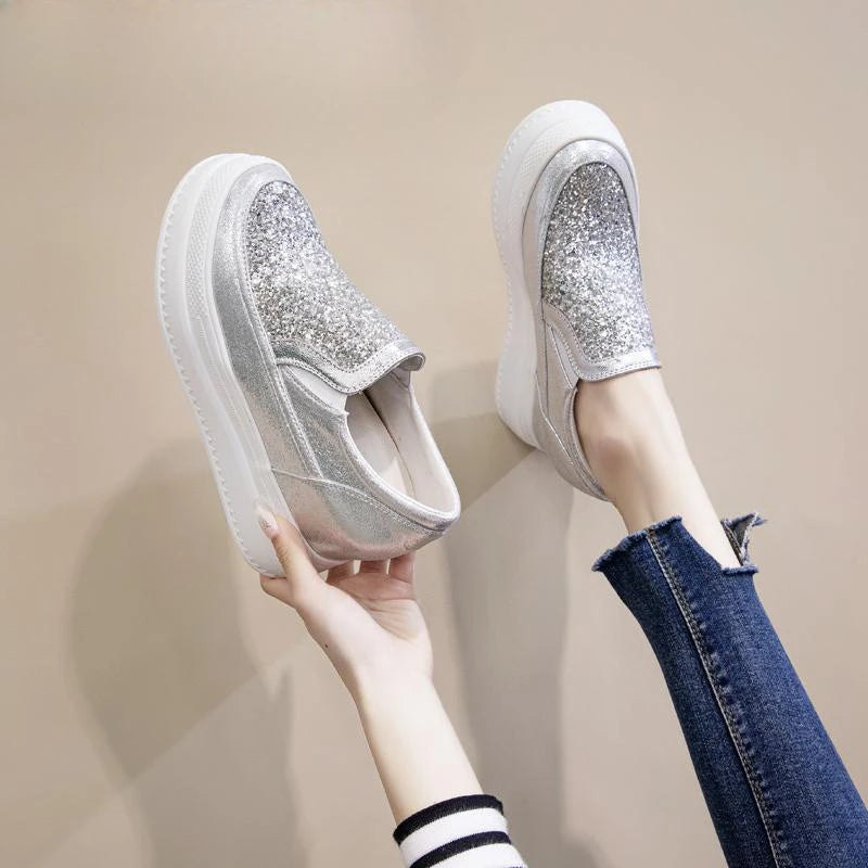 Woman Footwear Round Toe High on Platform Slip Shoes for Women Black Designer Luxury Casual Trends 2025 Offer Walking New in 39