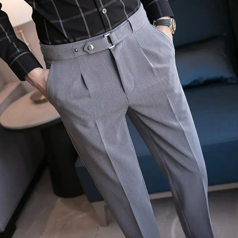 Tressed Trousers For Men Slim Fit White Blue Man Suits Pants Luxury Work Wear Classic Luxury Cheap Korean Style Clothes Formal