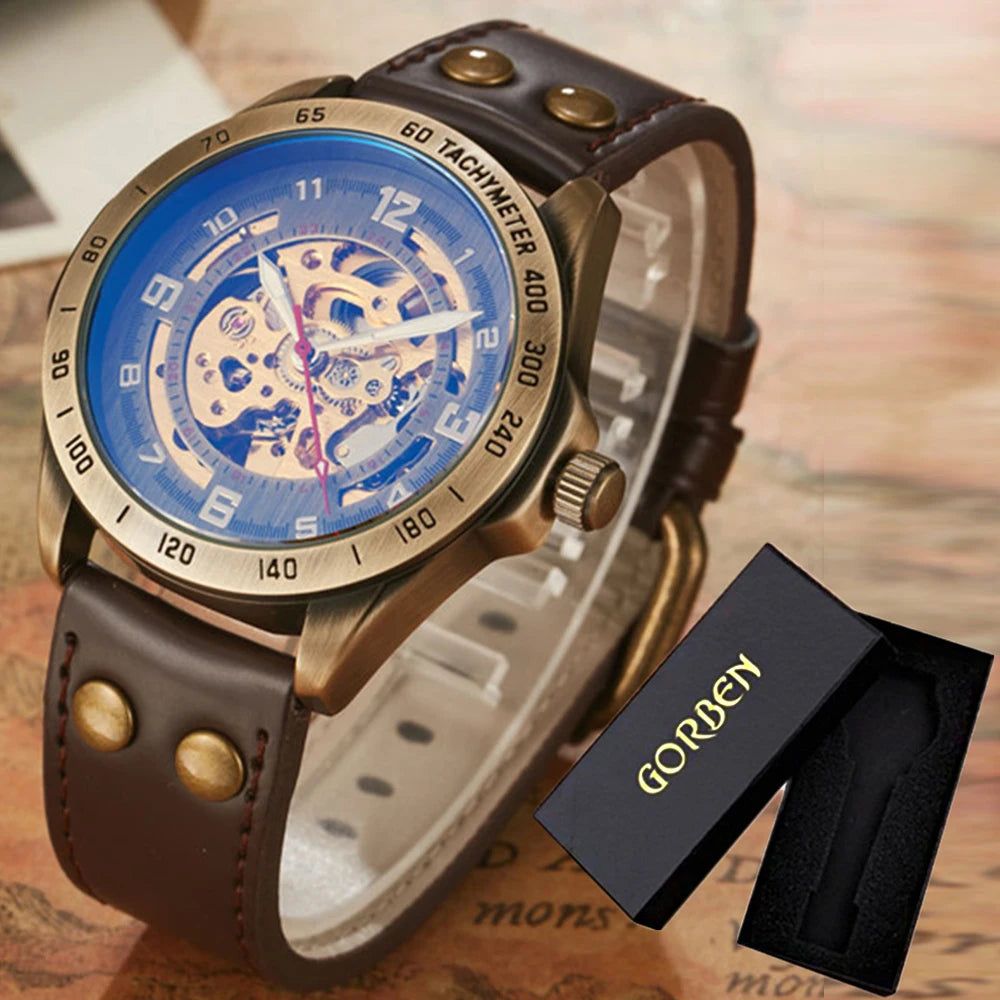 Wrist Watch For Men Waterproof Automatic Mechanical Watch Men's watch Retro montre homme with Genuine Leather relogio masculino