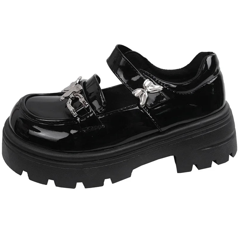 2025 Woman Elegant Shoes Spring New Fashion French Style Soft Non-slip Versatile Chic Butterfly Black Mary Jane Leather Shoes