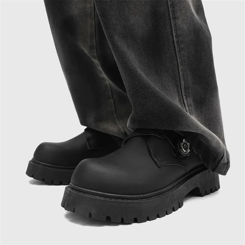 Men's British Retro Round-Toe Derby Shoes Platform Casual Leather Shoe Trendy Quality Selection Men's Shoes Zapatillas De Hombre