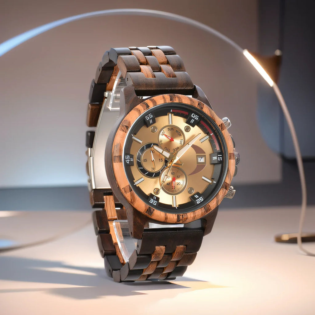 Wooden Wrist Watches For Men Fashion Quartz Wristwatches With Clock Date Week Timepieces Wood Wach Box for Him reloj hombre