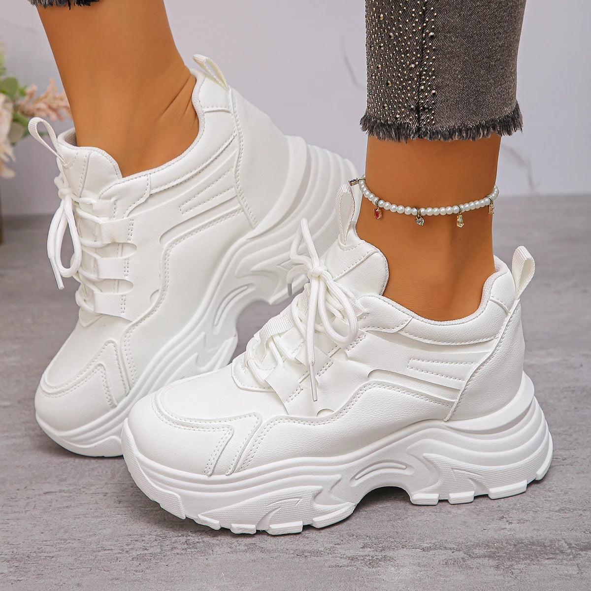 New Fashion Platform Sports Shoes for Women 2025 Autumn White Chunky Sneakers Woman Thick Sole Height Increasing Walking Shoes