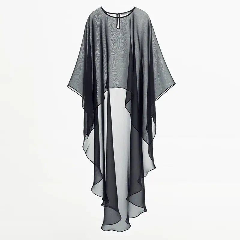 2023 Spring New Women's Wear Asymmetric Sheer Cloak Coat  blusa feminina  blouse for women  shirts