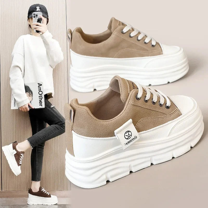 Shoes for Women Autumn Trend New Woman Flats Shoes Chunky Lace-up Soft-sole Casual Sneakers Female Vulcanized Shoe Walking Shoe