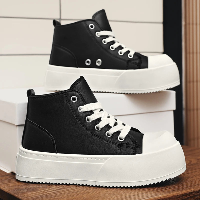2025 New Men's Sneakers High Top Decked Shoes Thick Sole Increased Altitude Board Shoe Breathable Stylish Casual Trendy Shoes