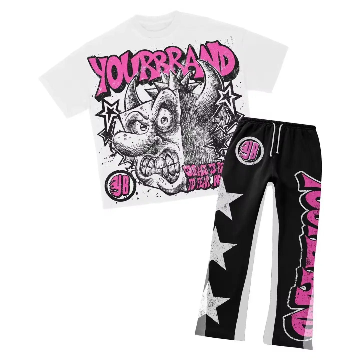 Men's Summer Clothes Couple Set Fashion Suits Personalized Patterns Prints Clothing American Style Street Graffiti T-shirts