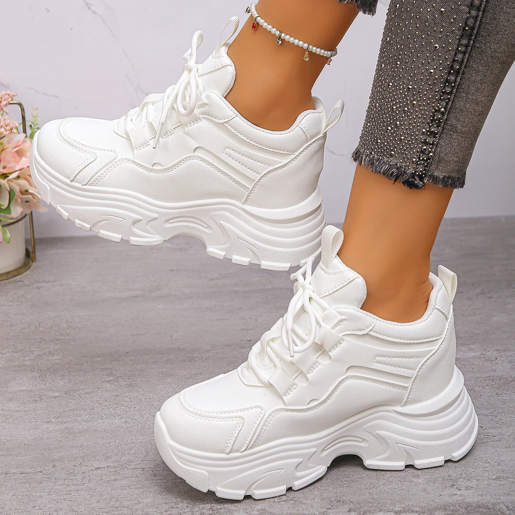 New Fashion Platform Sports Shoes for Women 2025 Autumn White Chunky Sneakers Woman Thick Sole Height Increasing Walking Shoes