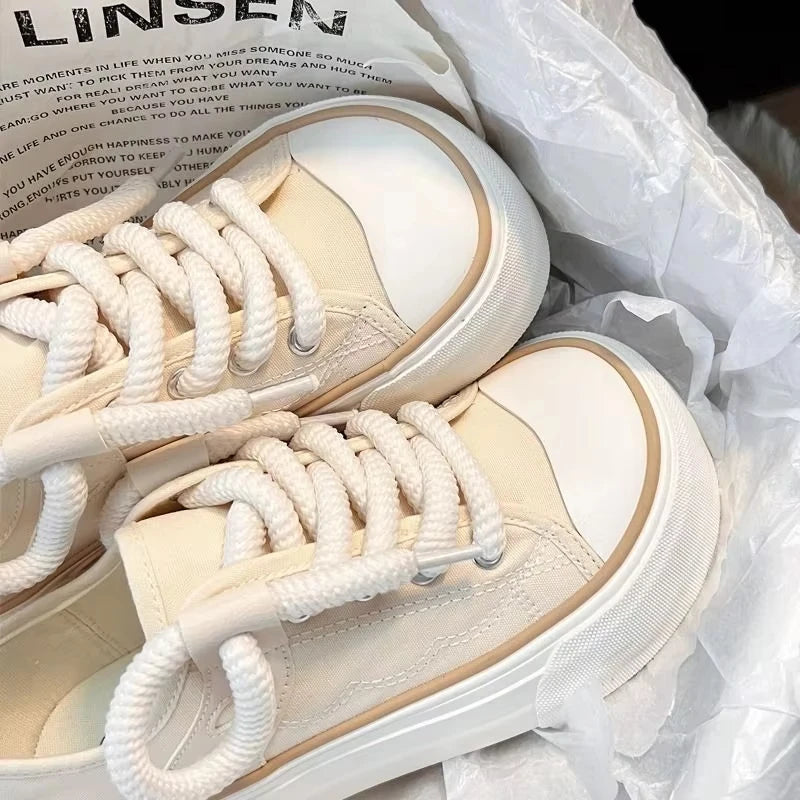 Woman Footwear Round Toe High On Platform Pink Shoes For Women Canvas Black Cute Summer 2025 Daily Routine Spring Ladies Shoes