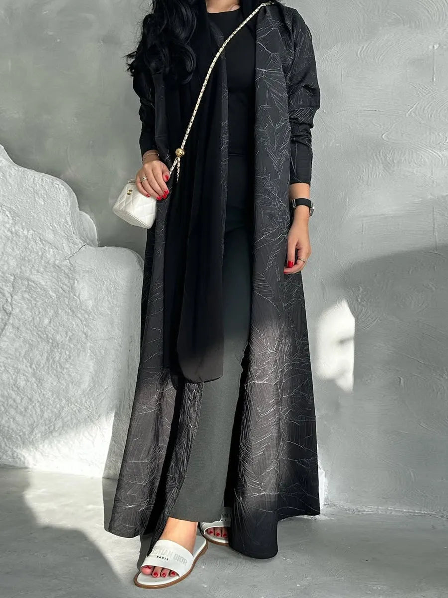 Women Muslim Arabic Abaya Luxury Fold Stripes Kimono Cardigan Coat Long Dress Kaftan Modest Robe Femme Islam Clothing Kebaya