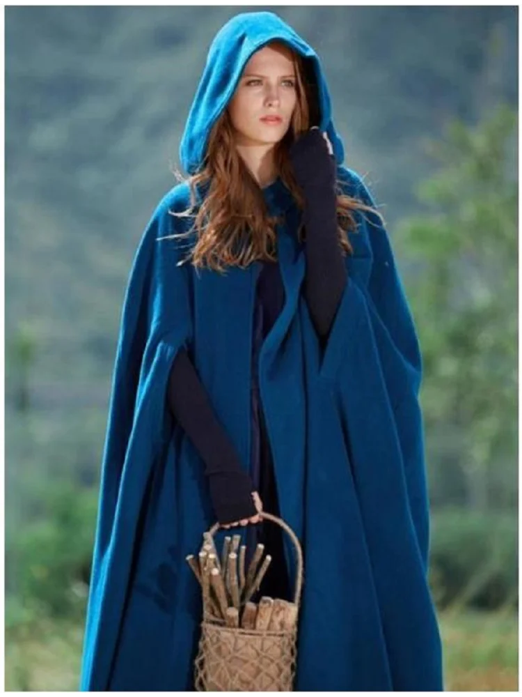 European and American five-color hooded cloak plus-length coat woolen overcoat for women