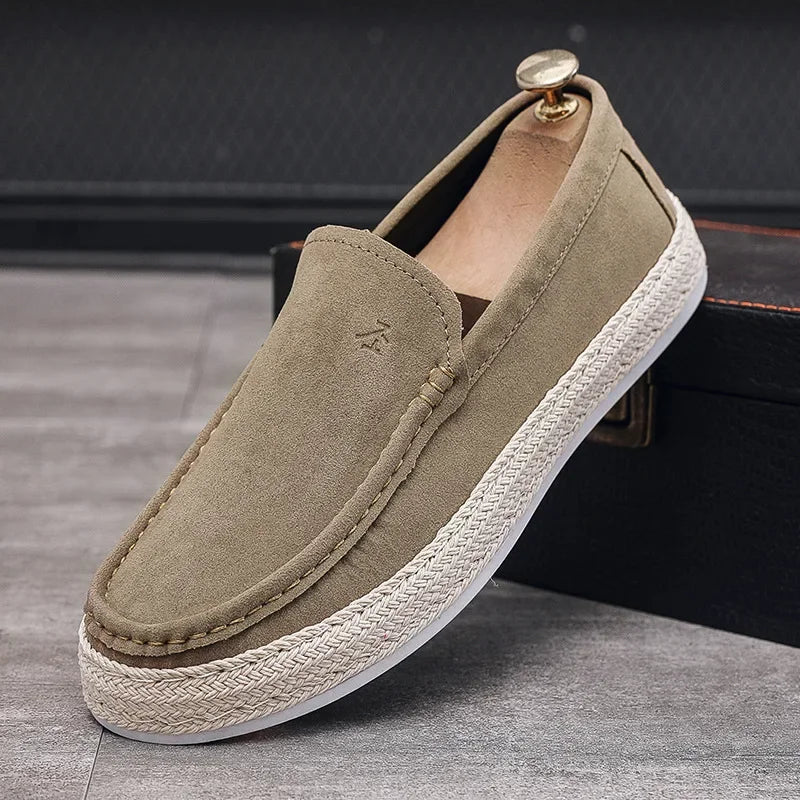 Men Loafers Shoes Summer Shoes Man New Fashion Canvas Footwear Soft Flat Comfy Flock Suede Leather Men Casual Vulcanized Shoe