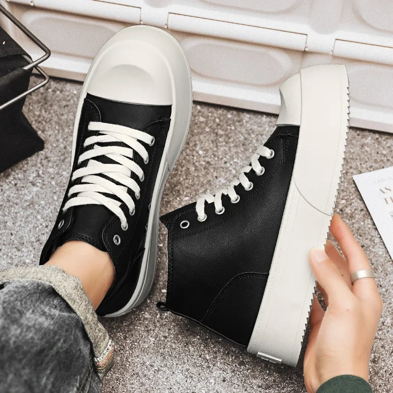 2025 New Men's Sneakers High Top Decked Shoes Thick Sole Increased Altitude Board Shoe Breathable Stylish Casual Trendy Shoes