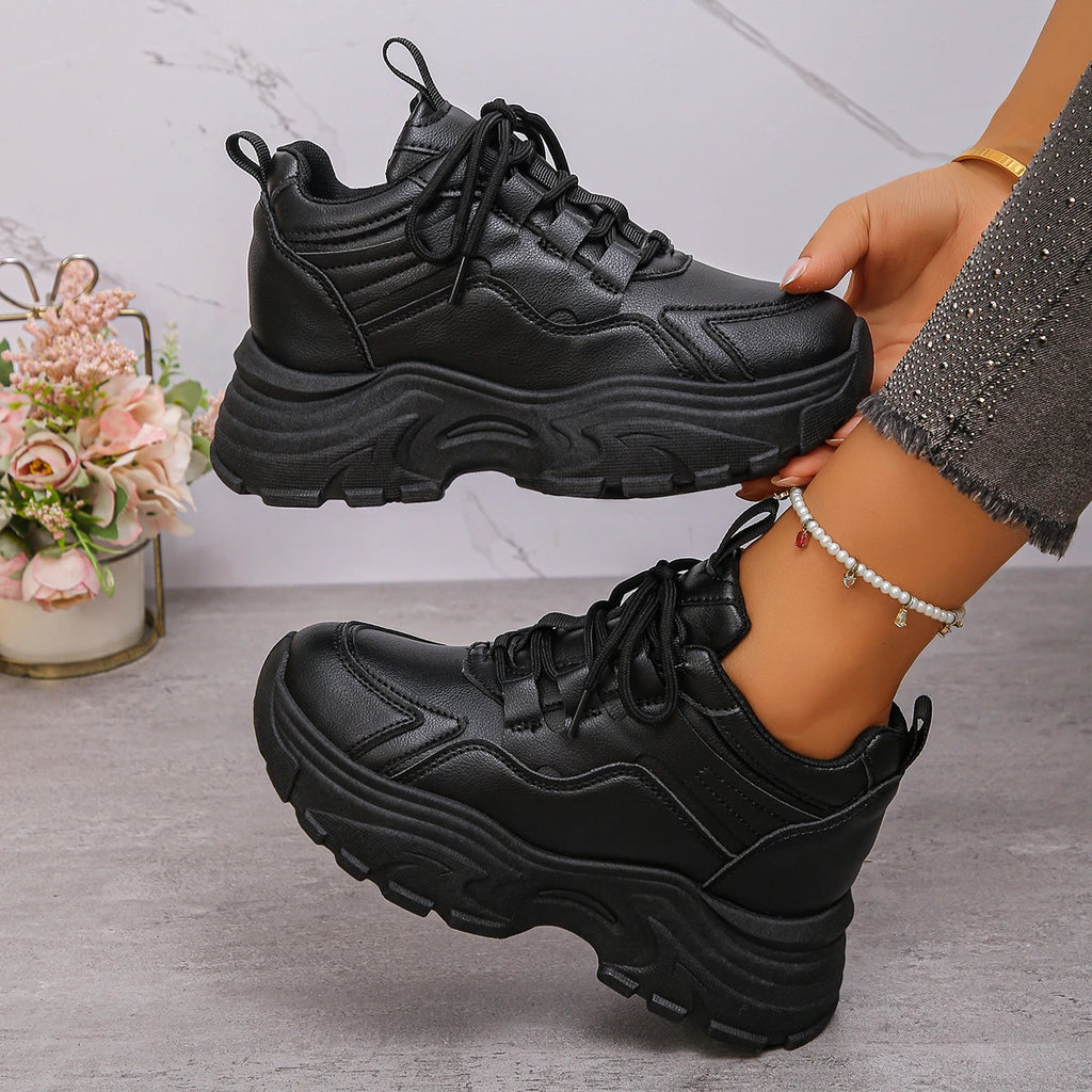 New Fashion Platform Sports Shoes for Women 2025 Autumn White Chunky Sneakers Woman Thick Sole Height Increasing Walking Shoes