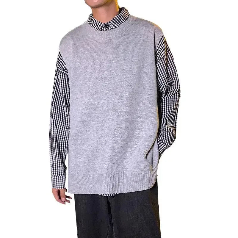 Man Clothes Plain Vest Solid Color Knitted Sweaters For Men Slit Jacket Waistcoat Coat Sleeveless Korean Style Overfit Baggy X