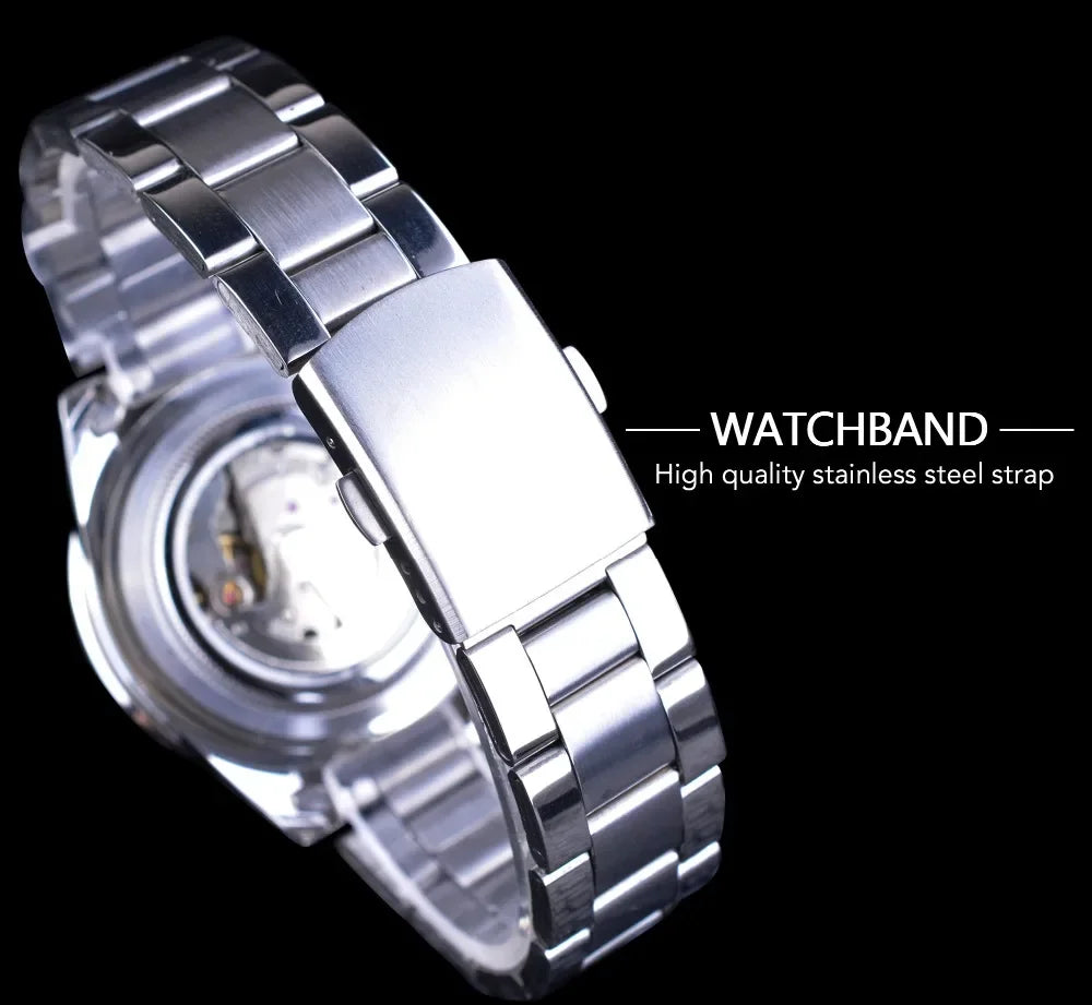 Winner New Top Brand Luxury Automatic Man Wristwatches Fashion Sport Mechanical Watch Black Dial Luminous Hands Steel Mens Clock