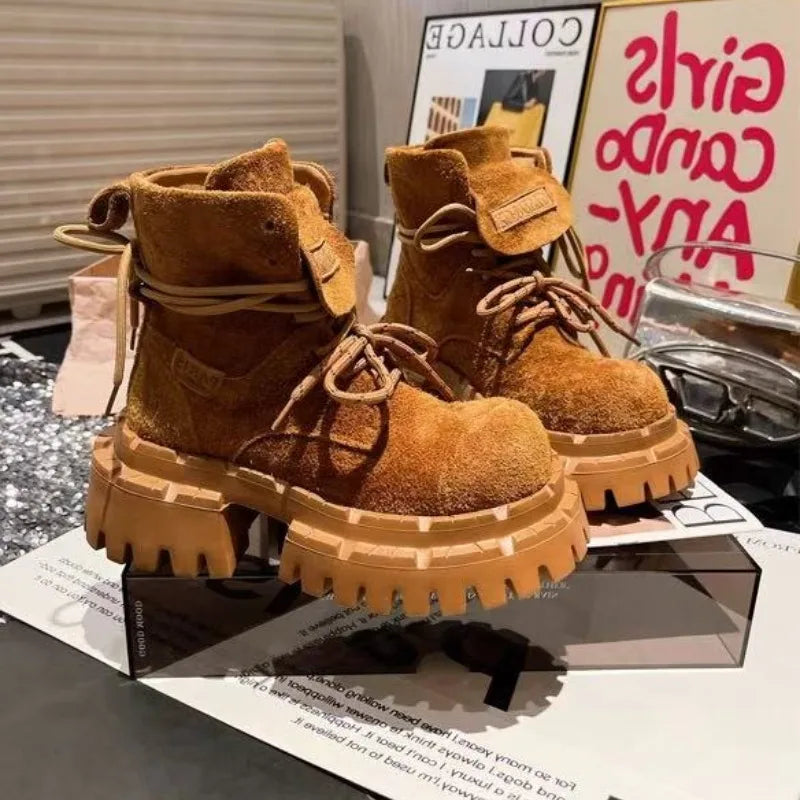 2025 New Women Ankle Boots Platform Chunky Suede Shoes Trend Brand Woman Sneakers Casual Sport Shoes Winter Walking Botas Mujer