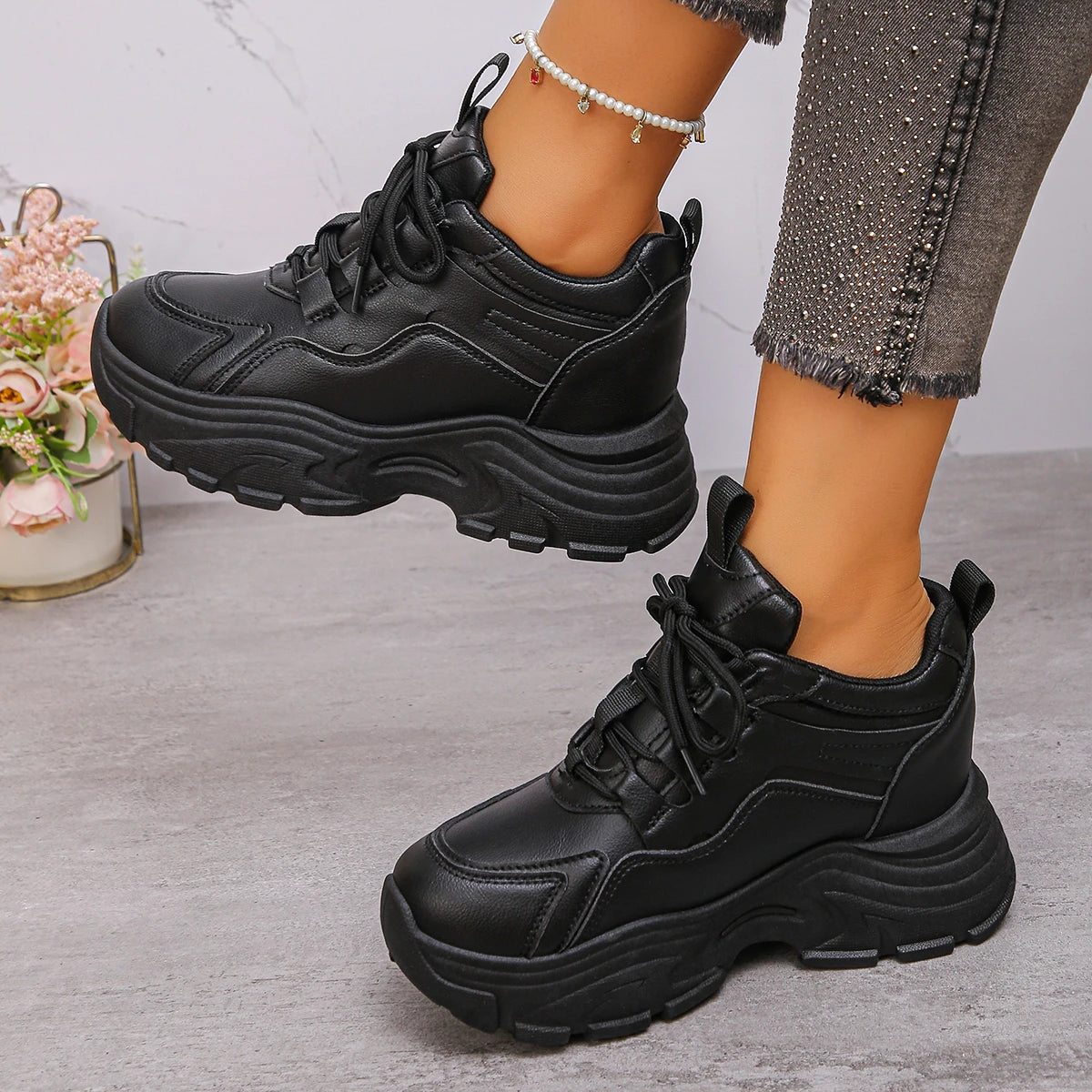 New Fashion Platform Sports Shoes for Women 2025 Autumn White Chunky Sneakers Woman Thick Sole Height Increasing Walking Shoes